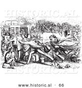 Historical Vector Illustration of Late Railway Passengers in a Hurry - Black and White Version by Al