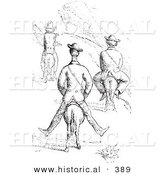 Historical Vector Illustration of Men Riding Donkeys up a Mountain - Black and White Version by Al