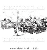 Historical Vector Illustration of People Dining and Chatting at a Restaurant - Black and White Version by Al