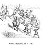 Historical Vector Illustration of People Meeting on a Steep Mountain Side - Black and White Version by Al