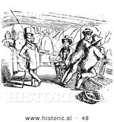 Historical Vector Illustration of People on a Boat with a Chatty Man - Black and White Version by Al