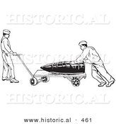 Historical Vector Illustration of Retro US Navy Soldiers Moving a Large Weapon - Black and White Version Retro US Navy Soldiers Moving a Large Weapon by Al