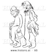 Historical Vector Illustration of Shaggy Men Waiting in Line - Black and White Version by Al