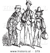 Historical Vector Illustration of Three Men Traveling to Italy - Black and White Version by Al