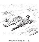 Historical Vector Illustration of Two Men Laying down on the Ground, Relaxing - Black and White Version by Al