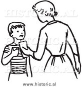 Illustration of a Mom Giving Son Money - Retro Black and White Version by Al