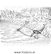 Illustration of a Set Beaver Trap with a Sliding Pole - Black and White by Al