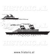 Illustration of a Steamboats Moving Forward - Black and White by Al