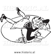 Illustration of a Teen Girl Writing a Letter on the Floor - Black and White by Al
