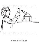 Illustration of a Young Girl Conducting a Science Experiment in a Lab - Black and White by Al