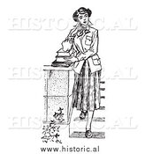 Illustration of a Young Girl Posing with Books on Steps - Black and White by Al