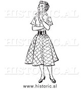 Illustration of a Young Lady Thinking - Black and White by Al