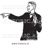 Illustration of a Young Man in a Tux Pointing His Finger While Grinning - Black and White by Al