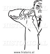 Illustration of an Annoyed Man Plugging His Ear with Finger - Black and White by Al