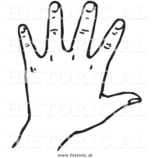 Clipart of a Left Hand - Black and White Line Art