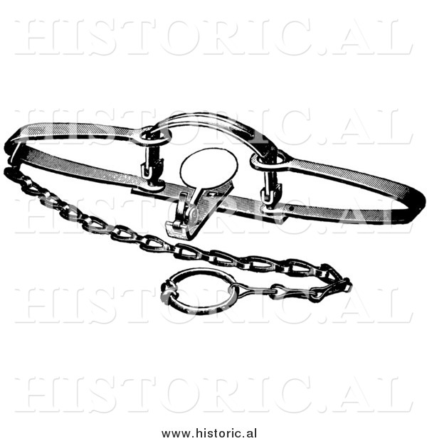 Clipart of a Steel Fox Trap- Black and White