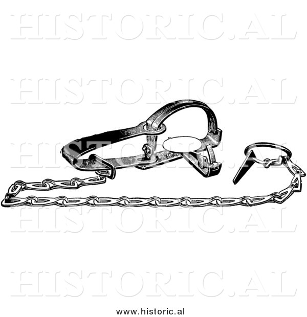 Clipart of a Steel Gopher Trap - Black and White