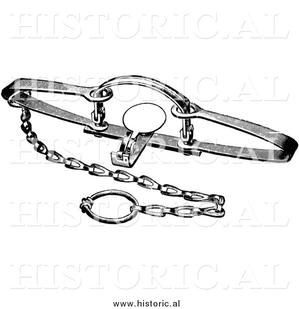 Clipart of a Steel Otter Trap - Black and White