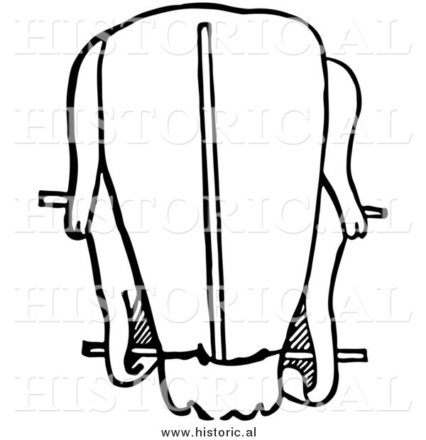 Clipart of a Trussed Duck Ready for Roasting - Black and White Drawing