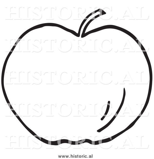 Clipart of a Whole Apple - Black and White Outline