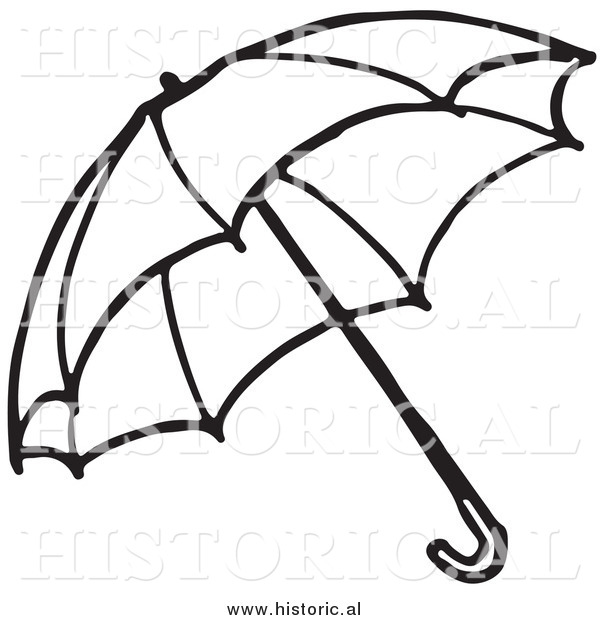 Clipart of an Opened Umbrella - Black and White Outline