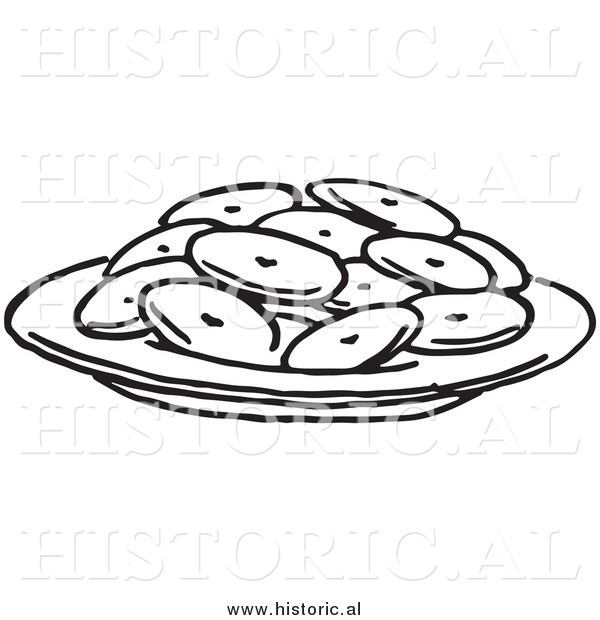 Historical Clipart of a Plate Full of Cookies - Black and White Outline