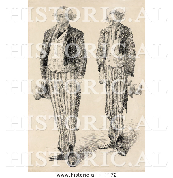 Historical Illustration of 2 Sketched Versions of Uncle Sam - Lest We Forget