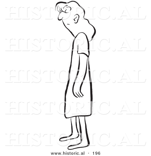 Historical Illustration of a Bored Cartoon Woman Standing - Outlined Version