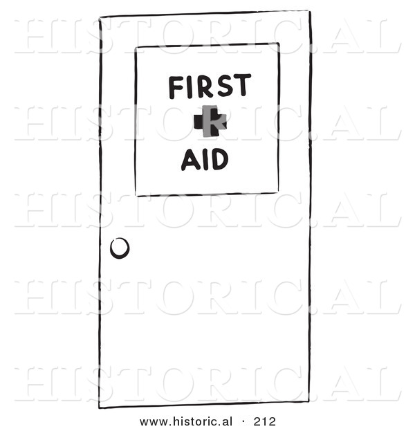 Historical Illustration of a First Aid Medical Door - Outlined Version
