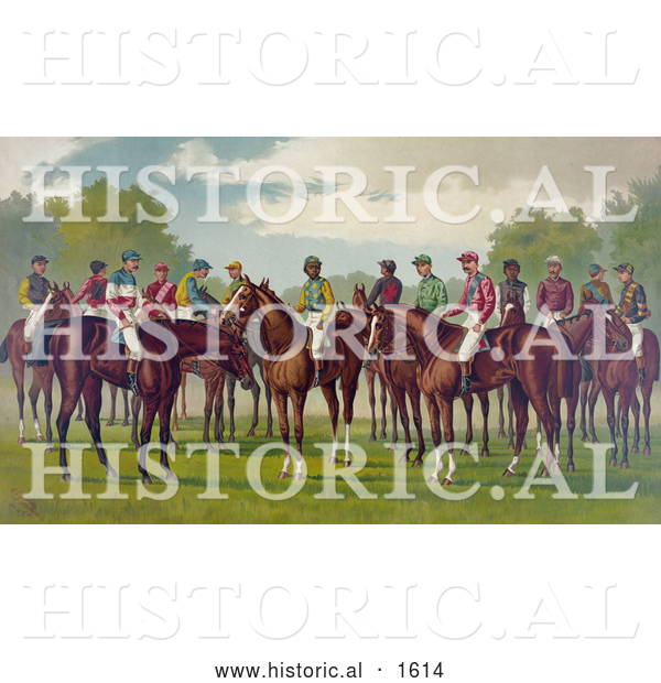 Historical Illustration of a Group of Jockeys on Their Horses