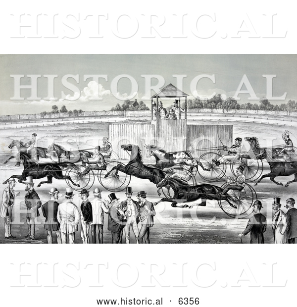 Historical Illustration of a Group of People Watching from the Sidelines of a Horse Race