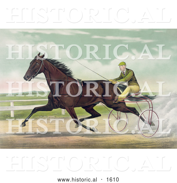 Historical Illustration of a Man Racing a Horse on a Two Wheel Sulky