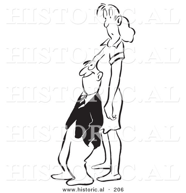 Historical Illustration of a Perverted Cartoon Businessman Leaning His Head Between a Woman's Breasts - Outlined Version