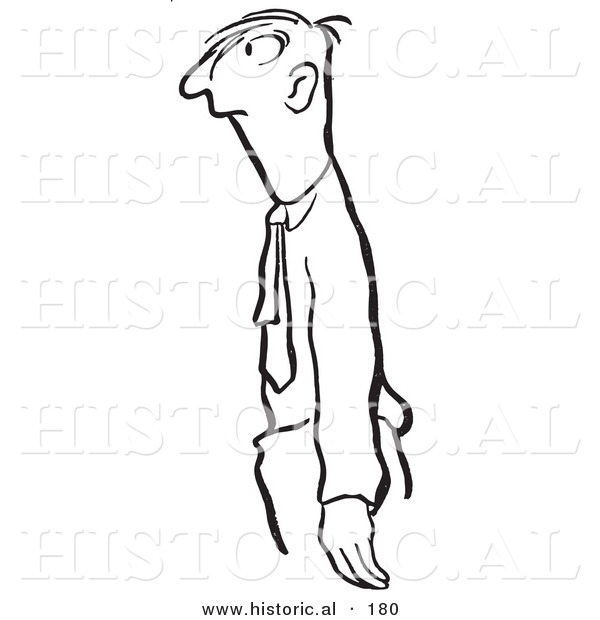 Historical Illustration of a Standing Cartoon Businessman Facing Left - Outlined Version