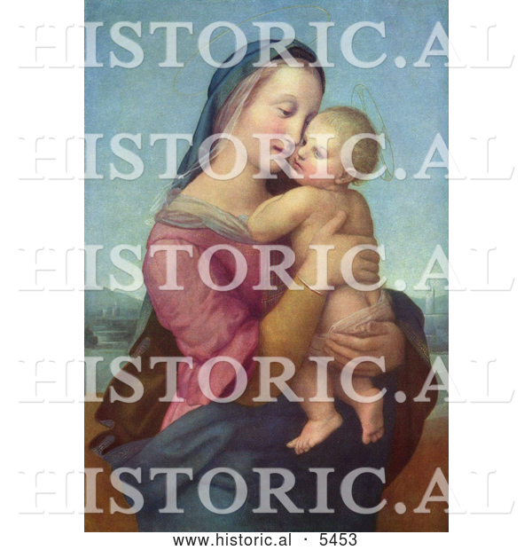 Historical Illustration of a Woman Holding a Baby, Tempi Madonna by Raphael