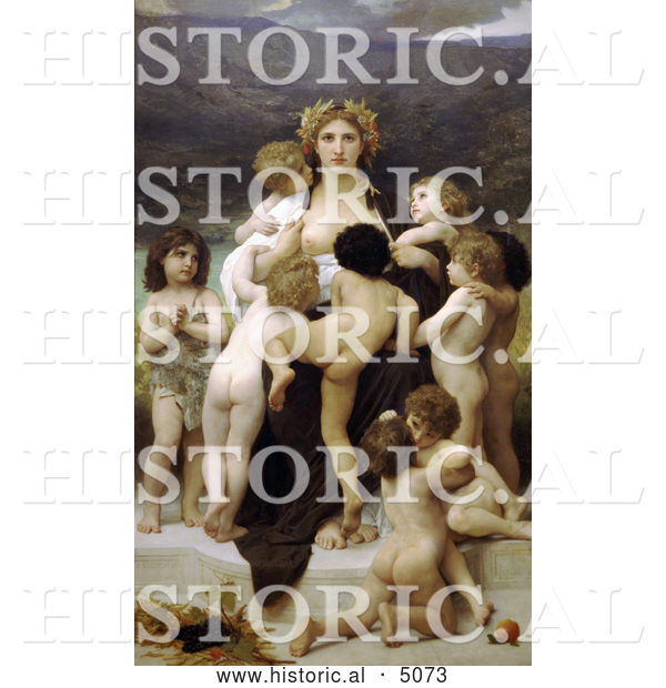 Historical Illustration of a Woman Surrounded by Many Nude Children, the Motherland by William-Adolphe Bouguereau