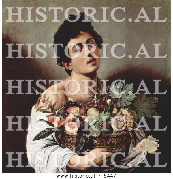 Historical Illustration of a Young Man Holding a Basket of Fruit