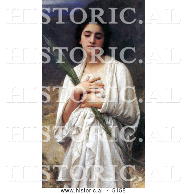 Historical Illustration of a Young Woman Holding a Palm Leaf by William-Adolphe Bouguereau