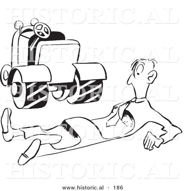 Historical Illustration of an Amateur Farmer Flattened by Farm Equipment - Outlined Version