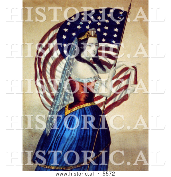 Historical Illustration of an American Woman Carrying the Star Spangled Banner