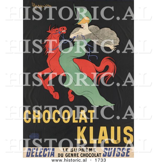Historical Illustration of Chocolat Klaus - Woman Riding a Red Horse