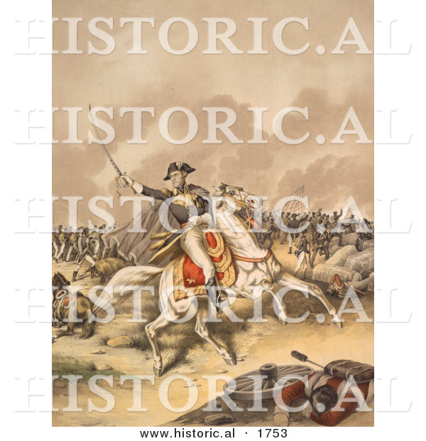 Historical Illustration of General Andrew Jackson Charging Forward on His Horse in the Battle of New Orleans