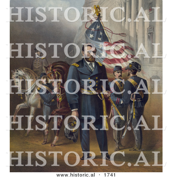 Historical Illustration of General Ulysses S Grant Standing with His Soldiers