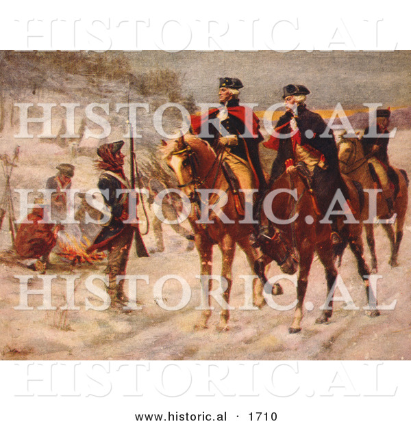 Historical Illustration of George Washington and Marquis De Lafayette Riding Horseback Through the Valley Forge