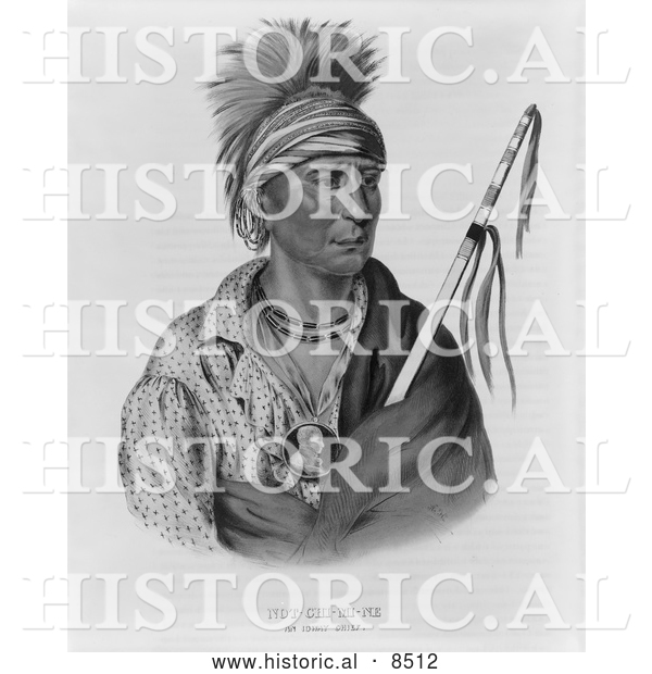 Historical Illustration of Ioway Native American Man Named Not-Chi-Mi-Ne - Black and White Version