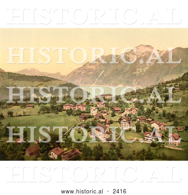 Historical Illustration of Morschach and Axenstein on Lake Lucerne in Switzerland