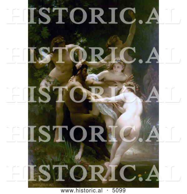 Historical Illustration of Nymphes Et Satires, Nymphs and Satyr by William-Adolphe Bouguereau