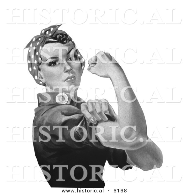 Historical Illustration of Rosie the Riveter - Black and White Version