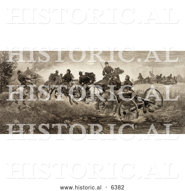 Historical Illustration of Soldiers and Horses Fighting in the Battle of Chancellorsville, Virginia on May 3rd 1863