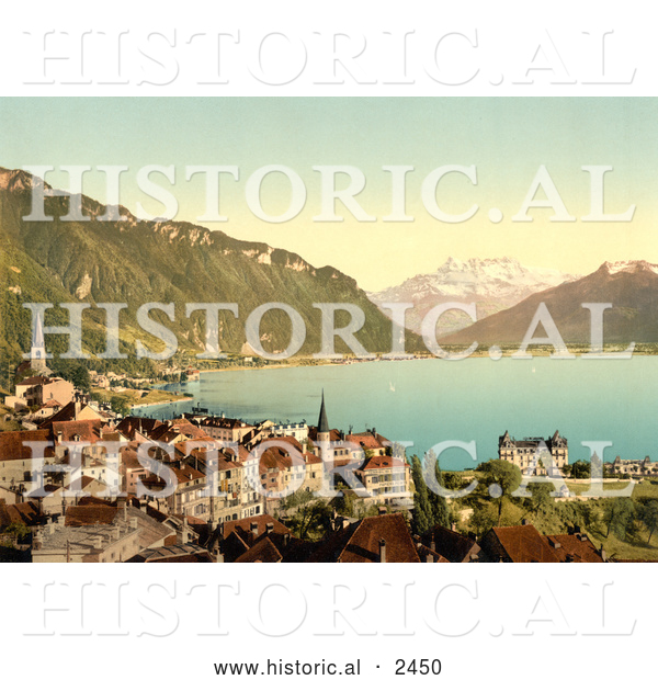 Historical Illustration of the City of Montreux on Geneva Lake